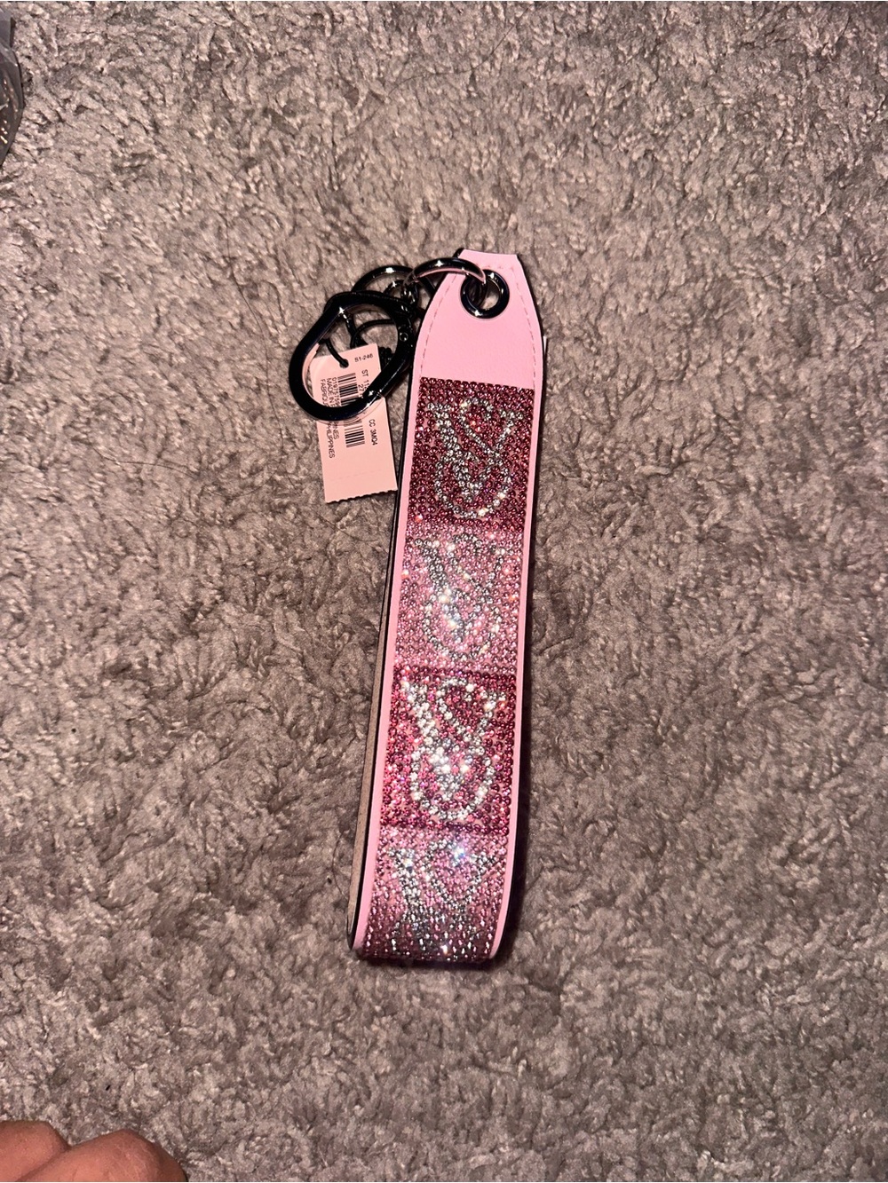 Pink Crystal Embellished Wristlet Keychain 🩷🤍